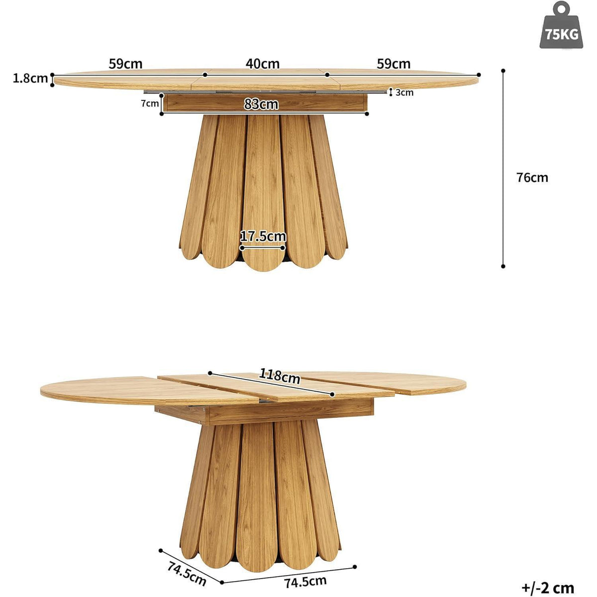 Ausziehbarer Esstisch Holz – 118-158cm, Platz für 6 Personen