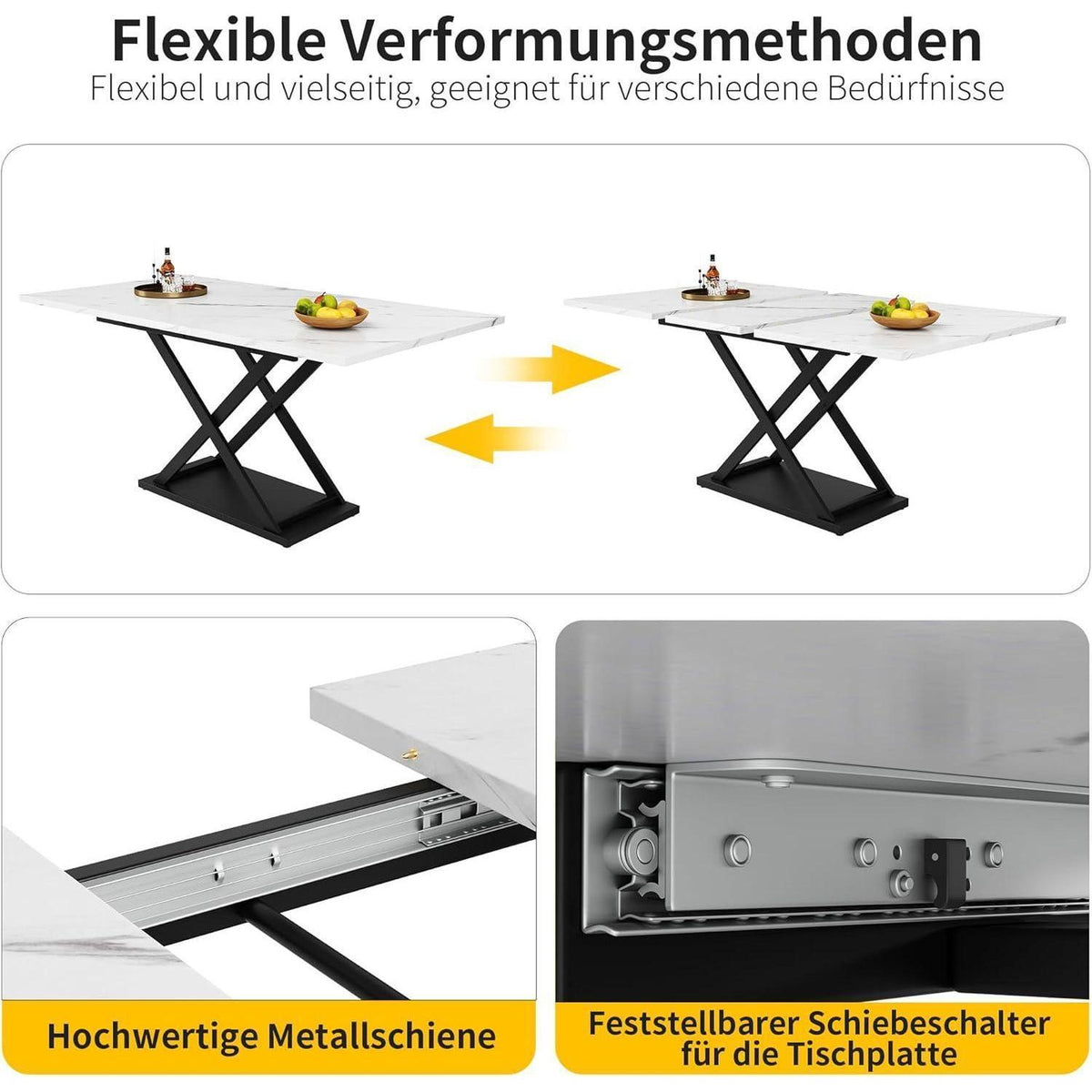 Teleskoptisch 120-160cm – Ausziehbarer Esstisch mit Kreuzbeinen
