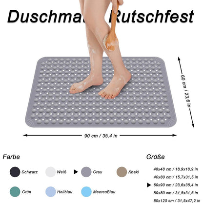 Rutschfeste Duschmatte Grau 60x90 cm mit Saugnäpfen