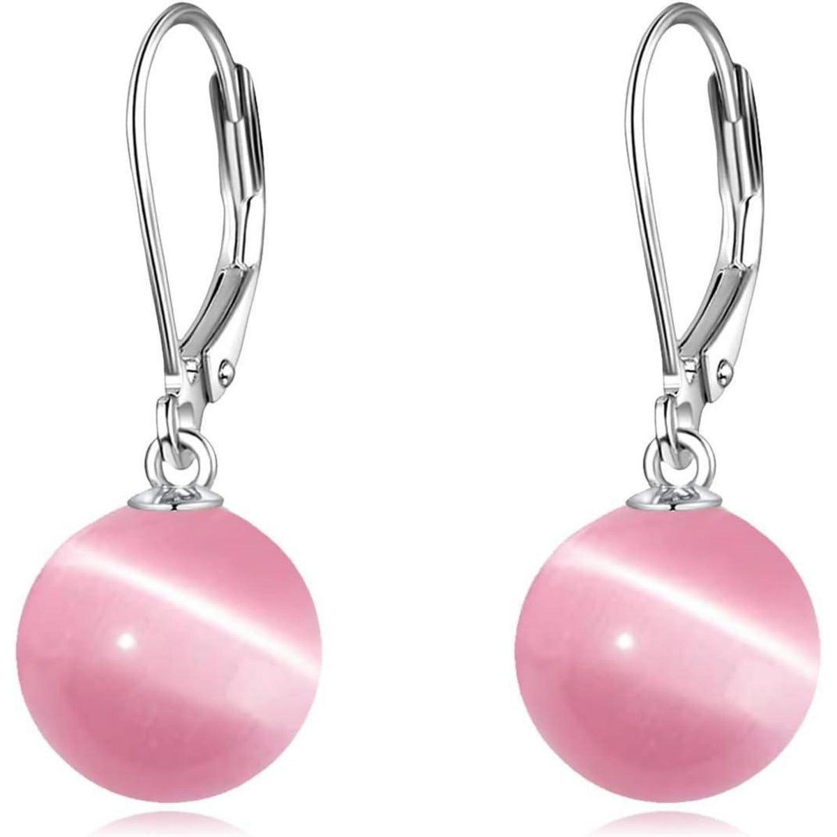 Perlen Ohrringe Sterling Silber Hängend Rosa Katzenauge