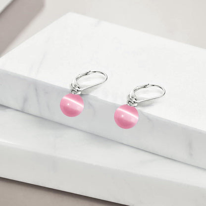 Perlen Ohrringe Sterling Silber Hängend Rosa Katzenauge