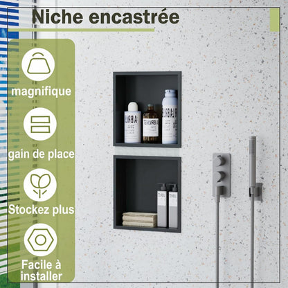 Wandmontierter Duschschrank Schwarz 30x30cm Edelstahl Duschablage