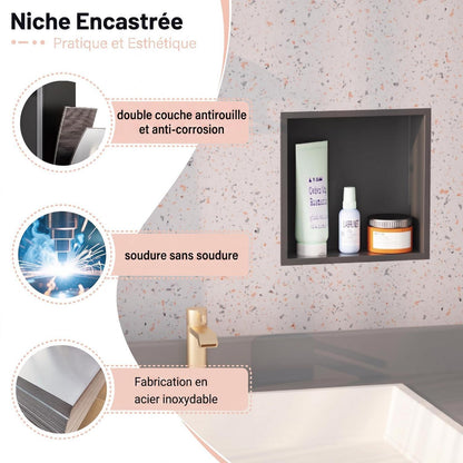 Wandmontierter Duschschrank Schwarz 30x30cm Edelstahl Duschablage
