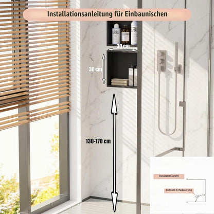 Wandmontierter Duschschrank Schwarz 30x30cm Edelstahl Duschablage