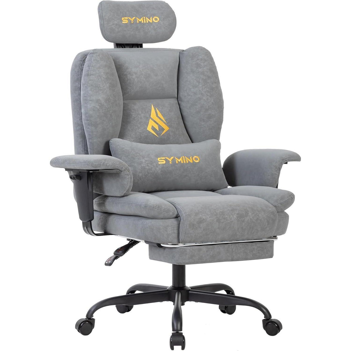 Gaming Stuhl mit Fußstütze, ergonomisch, Vintage-PU-Leder, Grau