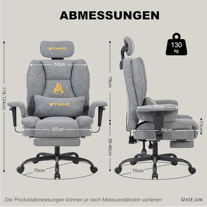 Gaming Stuhl mit Fußstütze, ergonomisch, Vintage-PU-Leder, Grau