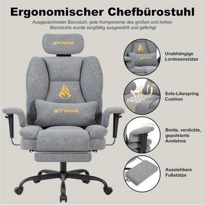 Gaming Stuhl mit Fußstütze, ergonomisch, Vintage-PU-Leder, Grau