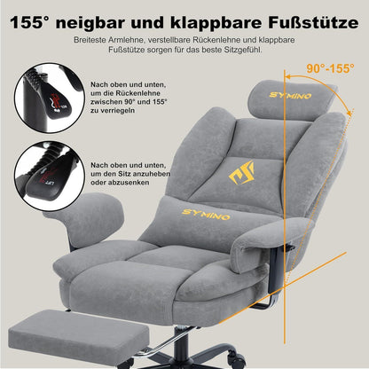 Gaming Stuhl mit Fußstütze, ergonomisch, Vintage-PU-Leder, Grau