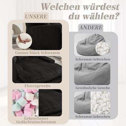 Bequemes Cord Schlafsofa mit Kissen – Wohnzimmer Lounge Sessel Schwarz