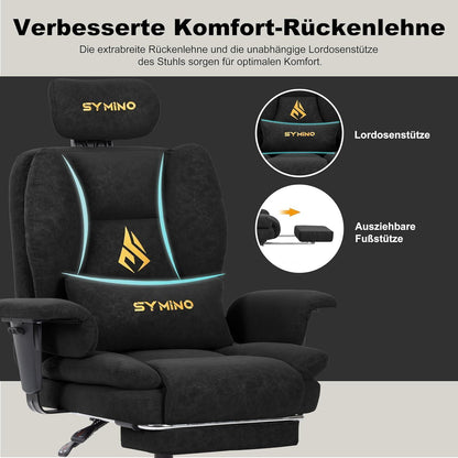 Gaming Stuhl mit Fußstütze, Ergonomisch, Schwarz in Lederoptik