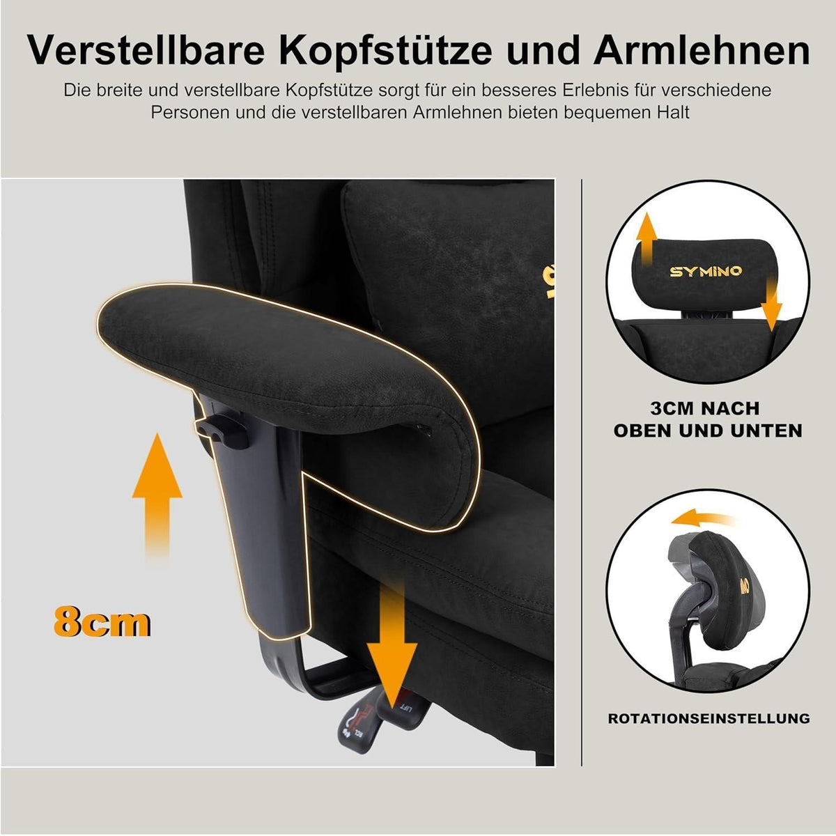 Gaming Stuhl mit Fußstütze, Ergonomisch, Schwarz in Lederoptik