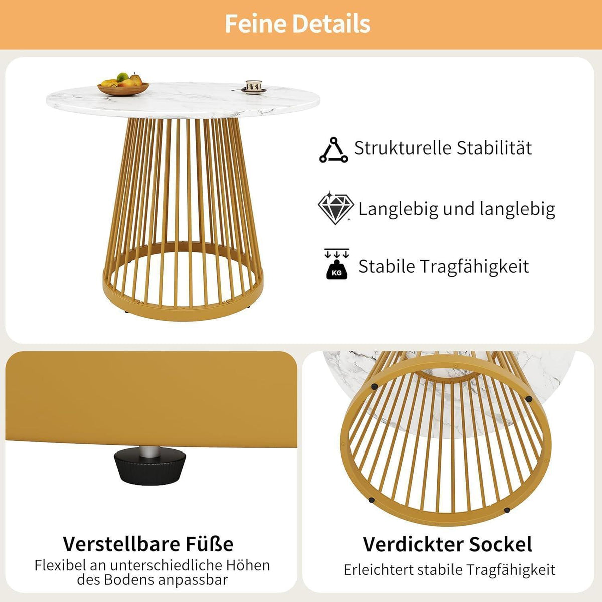 Runder Esstisch 80x80cm | Moderner Küchentisch Holz mit Metallbeinen