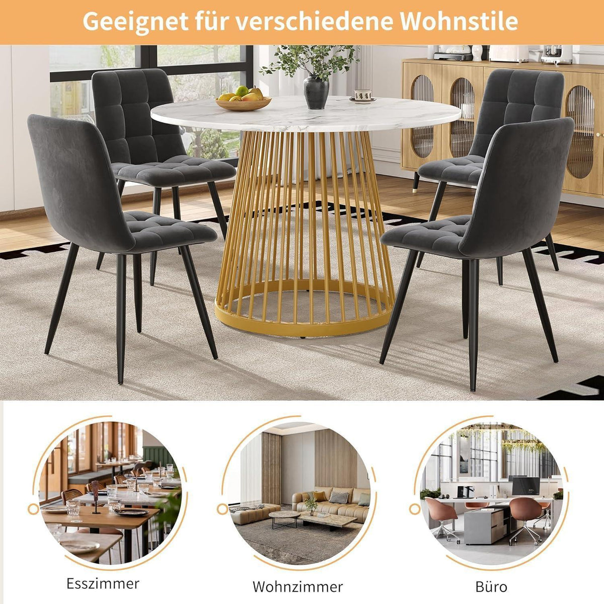 Runder Esstisch 80x80cm | Moderner Küchentisch Holz mit Metallbeinen