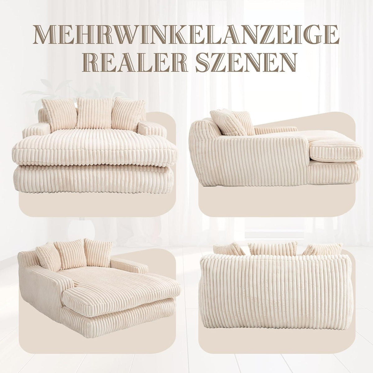 Bequemes Cord Schlafsofa mit Kissen – Loungesessel für Wohnzimmer