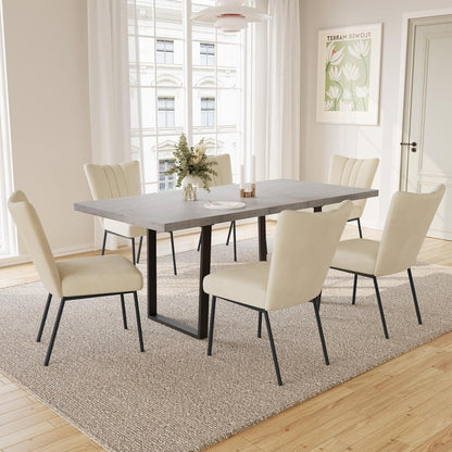 Ausziehbare Essgruppe mit Tisch und 6 Stühlen – Beige