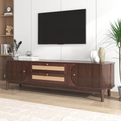 Landhaus TV-Bank Holz mit Rattan Schubladen 170cm