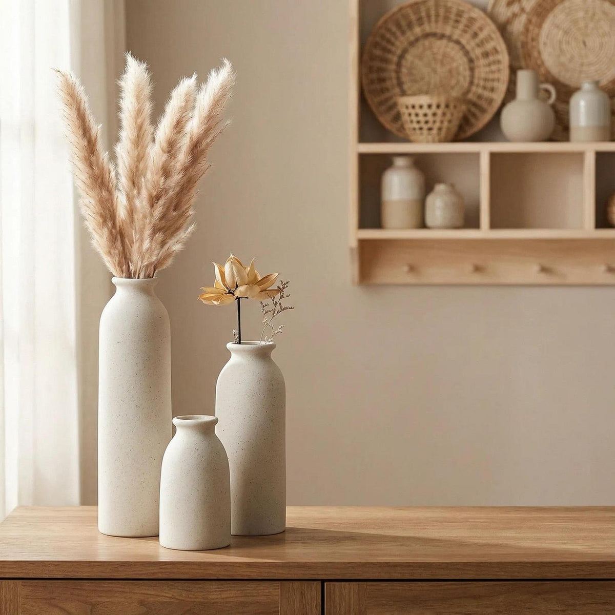 Keramik Vasen Set 3-teilig Beige Modern