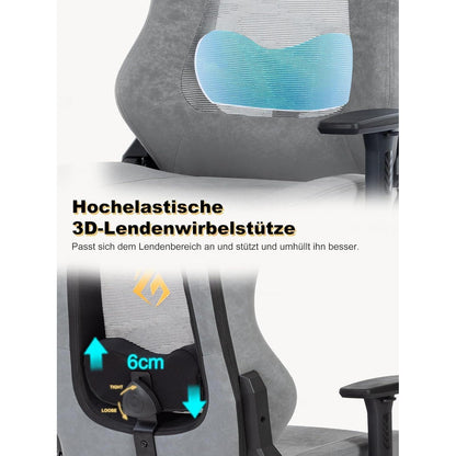 Gaming Stuhl mit atmungsaktiver Rückenlehne & 3D-Lendenstütze, Grau