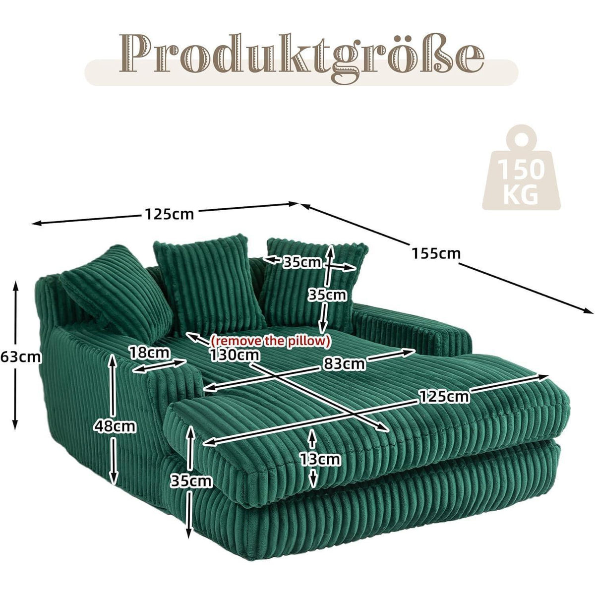 Bequemes Cord Schlafsofa mit Kissen – Loungesessel für Wohnzimmer