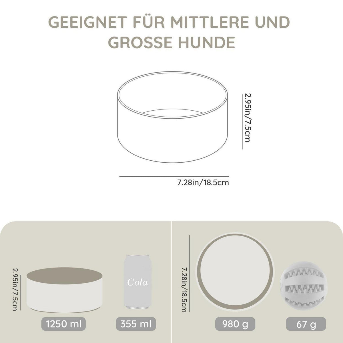 Keramik Hundenapf 1250ml Grau – Stabil & Leicht zu Reinigen