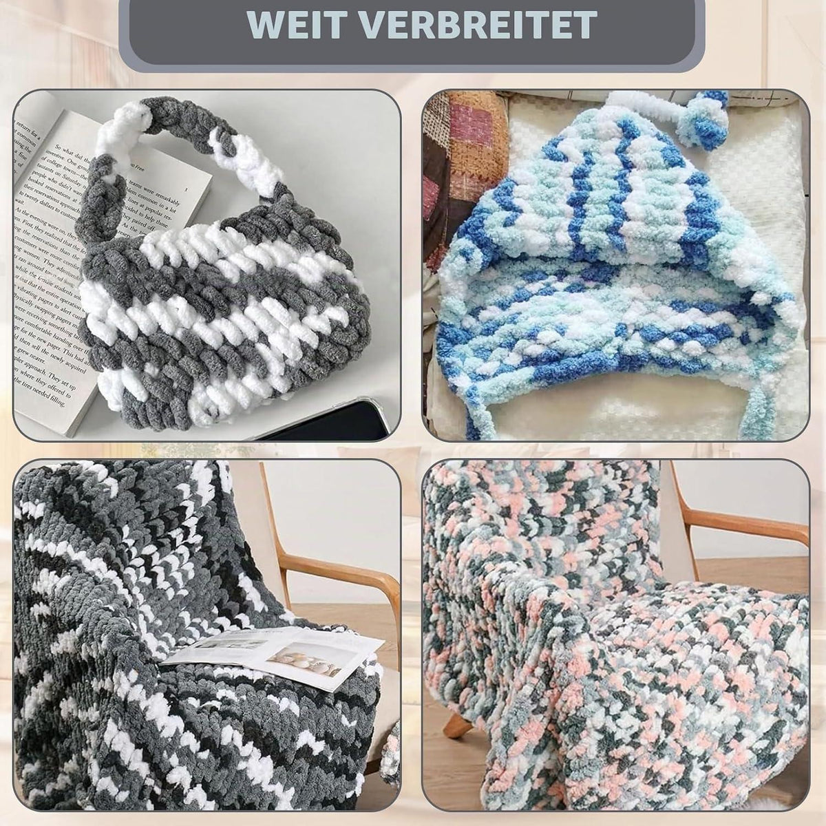 Chunky Wolle 2er Set - Nebelweiß | Dickes Garn zum Häkeln & Stricken