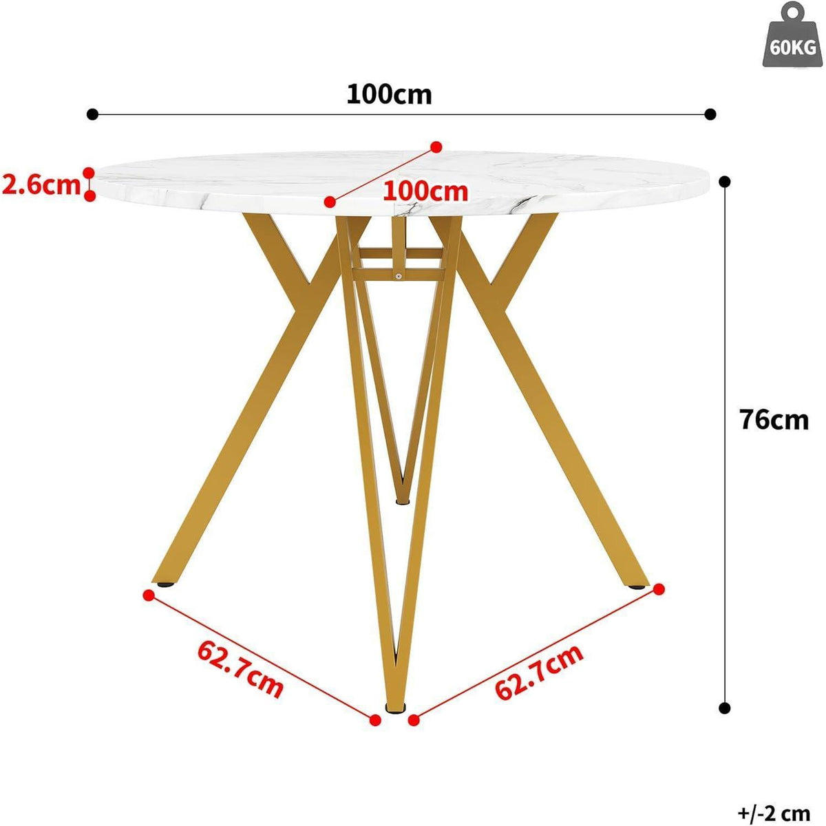 Runder Esstisch 100cm Marmor Optik – Modern & Stabil