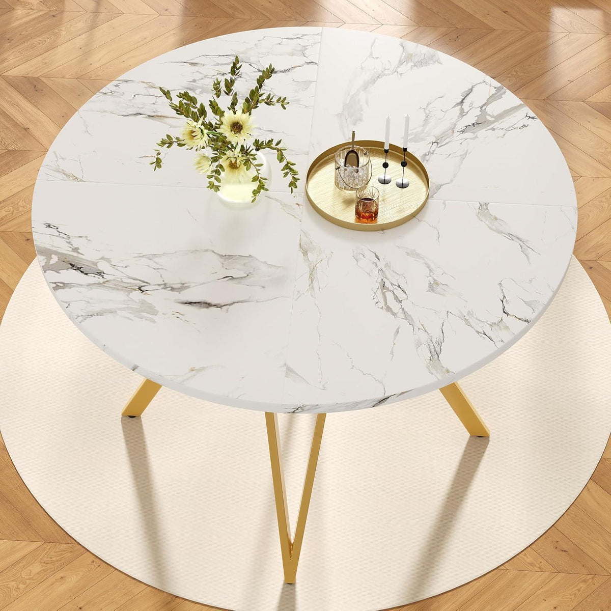 Runder Esstisch 100cm Marmor Optik – Modern & Stabil