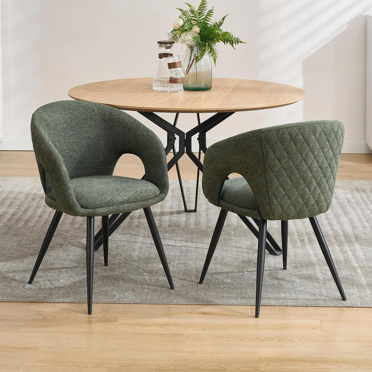 Esszimmerstühle 2er Set, Grün | Polsterstühle mit Metallbeinen