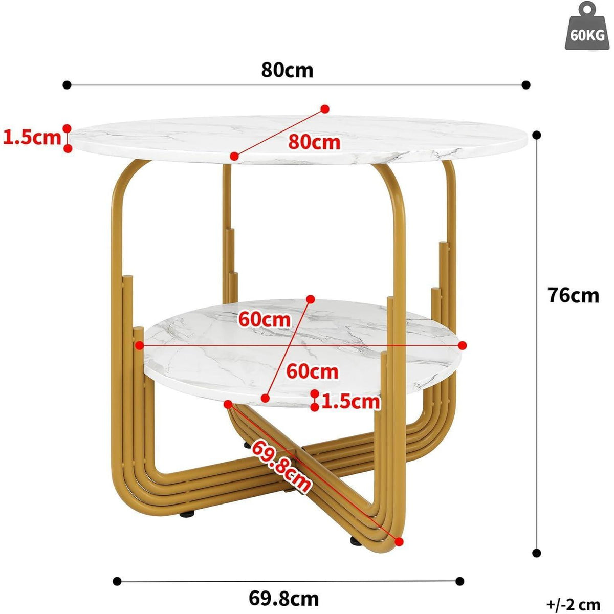 Runder Esstisch Weiß 80x80cm | Marmor Optik & Stauraum