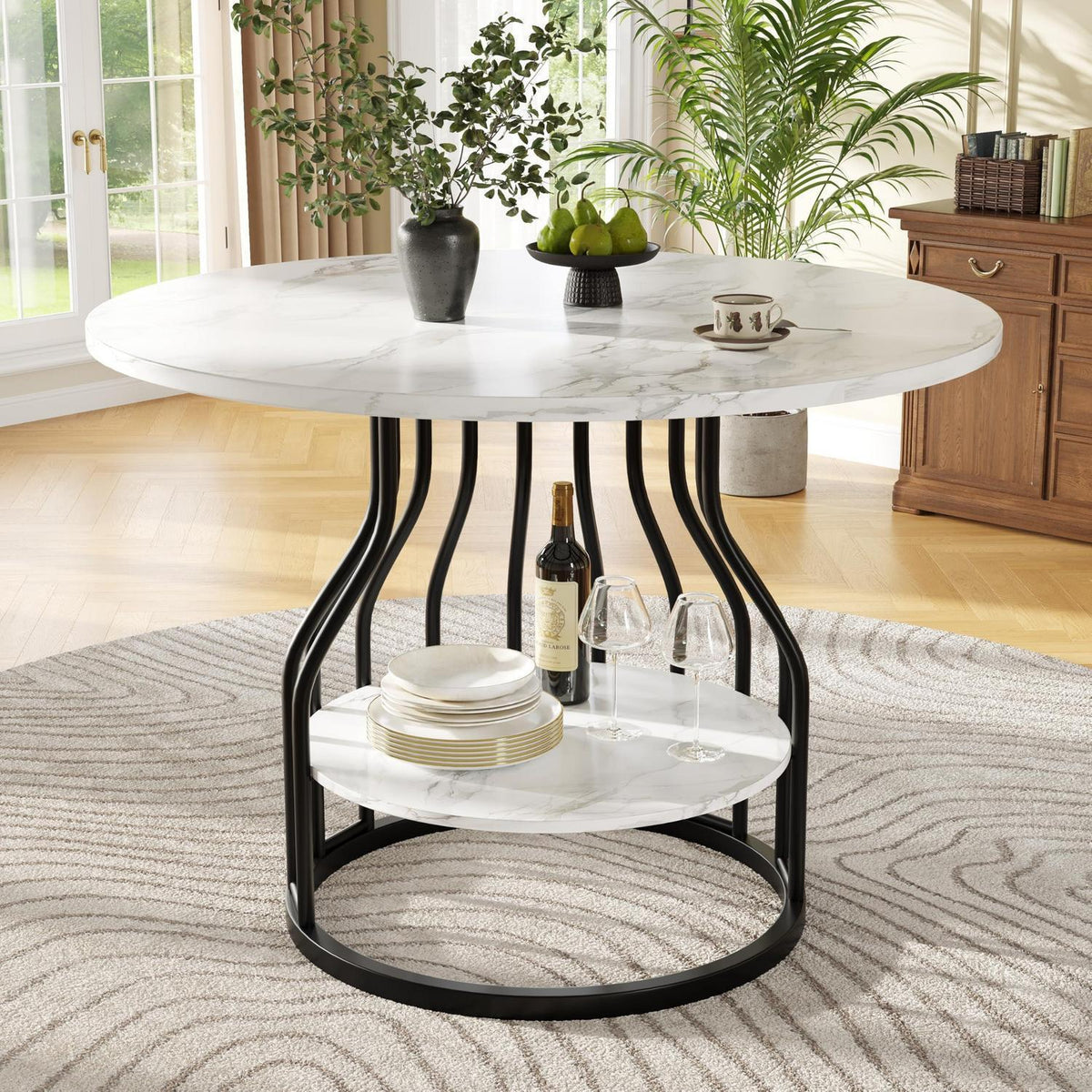 Runder Esstisch 80x80cm Weiß – Modern mit Stauraum