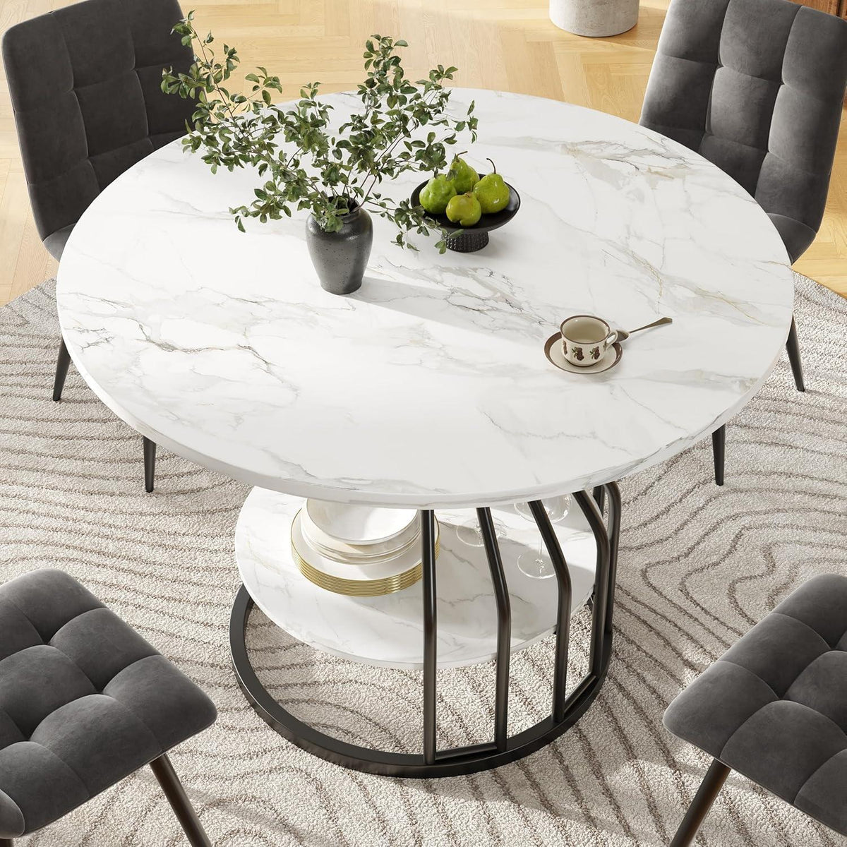 Runder Esstisch 80x80cm Weiß – Modern mit Stauraum