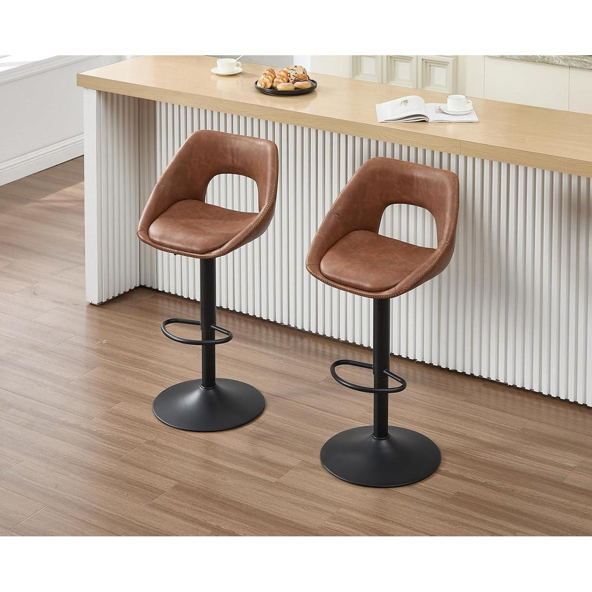Barhocker Set 2er – Höhenverstellbar & Drehbar, Braun-Schwarz