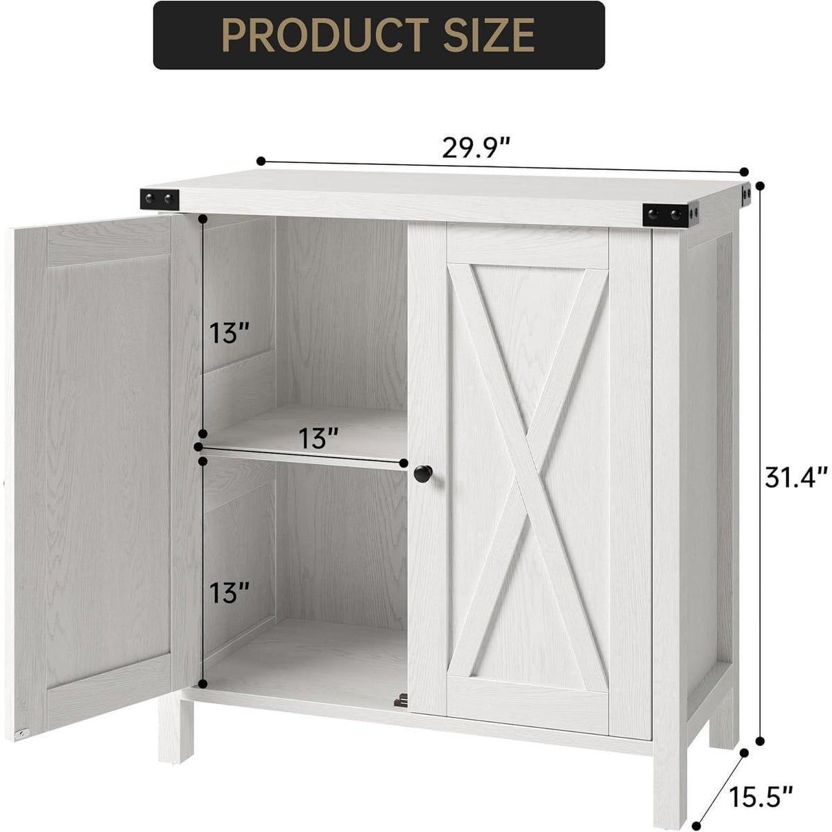 Weißes Sideboard mit 2 Türen & Fächern – 76x40x80cm