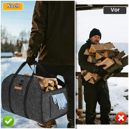 5MM XL Filz Holzkorb Schwarz mit Tragebändern