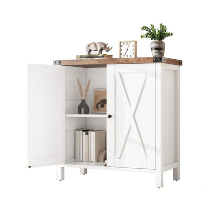 Sideboard mit 2 Fächern & 2 Türen – Weiß+Braun, 76x40x80cm