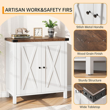 Sideboard mit 2 Fächern & 2 Türen – Weiß+Braun, 76x40x80cm