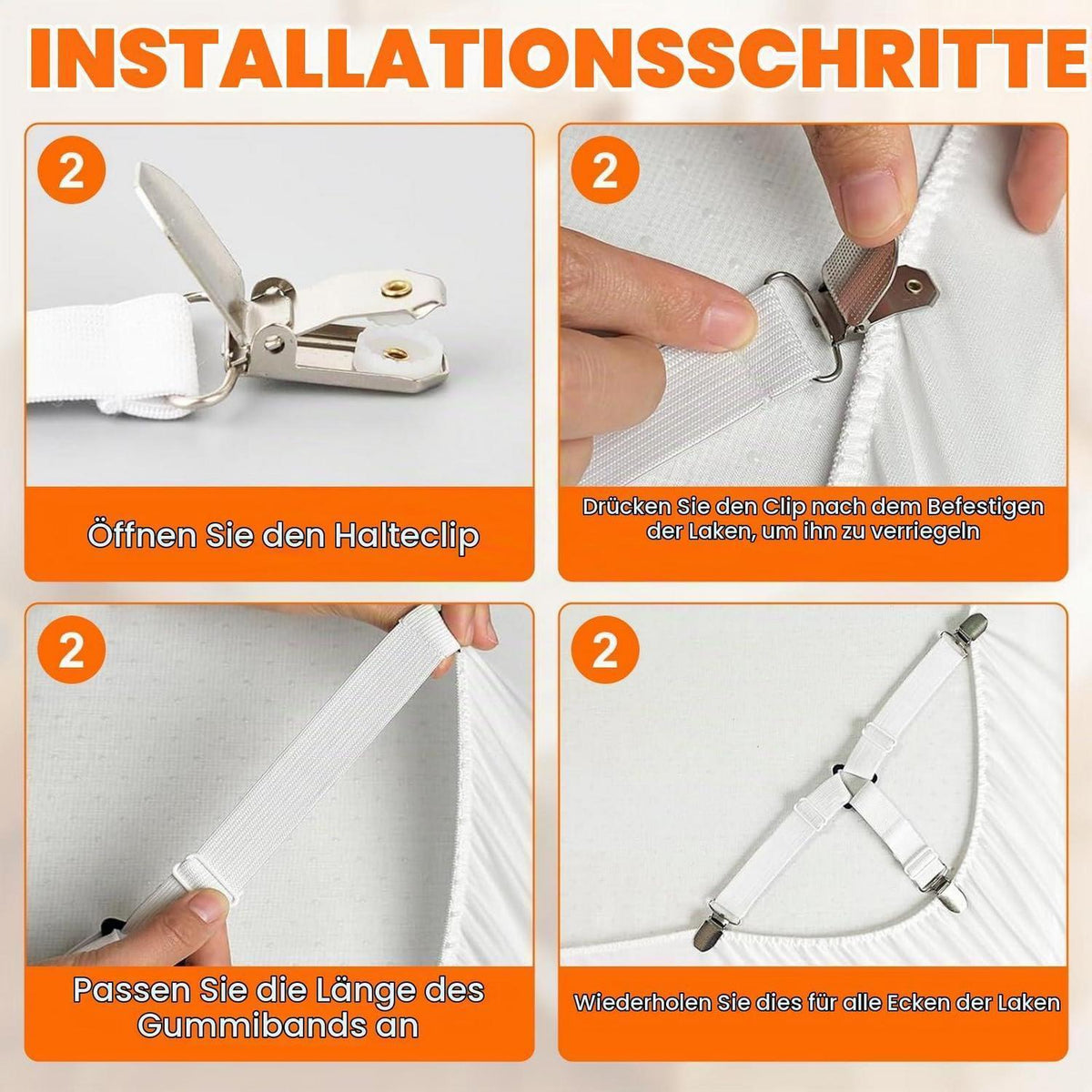 4x Bettlakenspanner Verstellbar – Für Straff & Glatte Bettwäsche