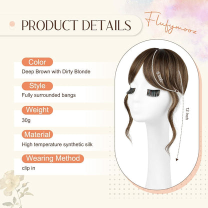 Clip-in Ponyfransen Dunkelbraun mit Blond - 30cm