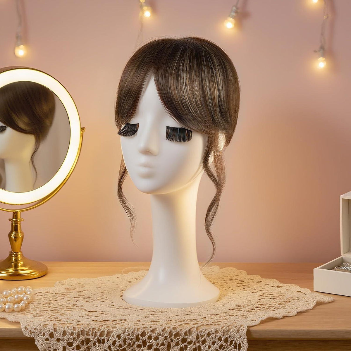Clip-in Ponyfransen Dunkelbraun mit Blond - 30cm