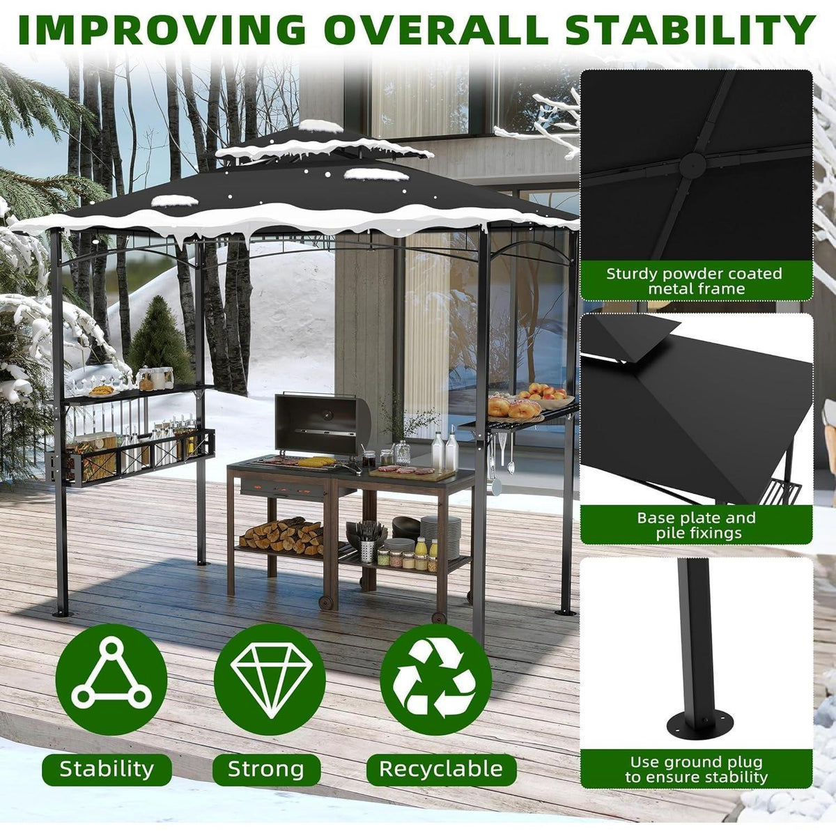 Grillpavillon 245x153cm – Wasserdicht & Windfest mit Stauraum