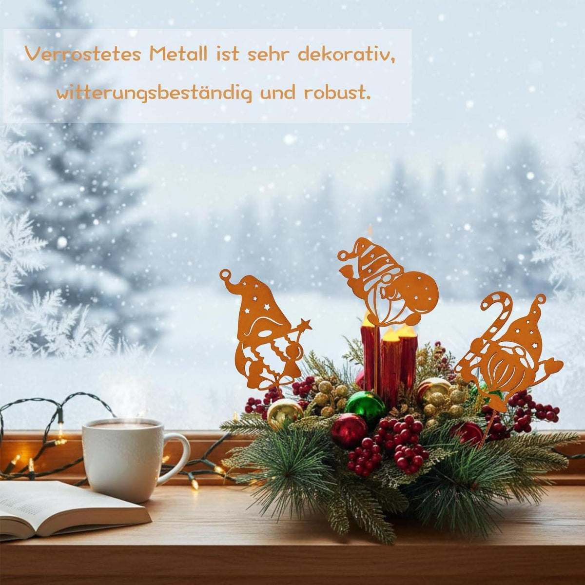 3er Set Rost Wichtel Gartenstecker Weihnachtsdeko Outdoor Metall