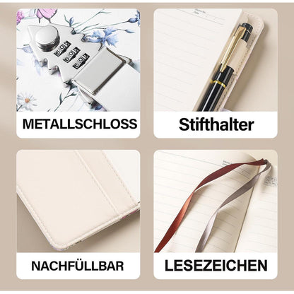 Tagebuch mit Zahlenschloss – A5, linierte Seiten in Lederoptik