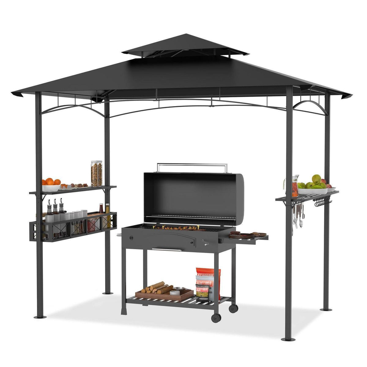 Grillpavillon 244x138 cm mit Bartresen & UV-Schutz Schwarz