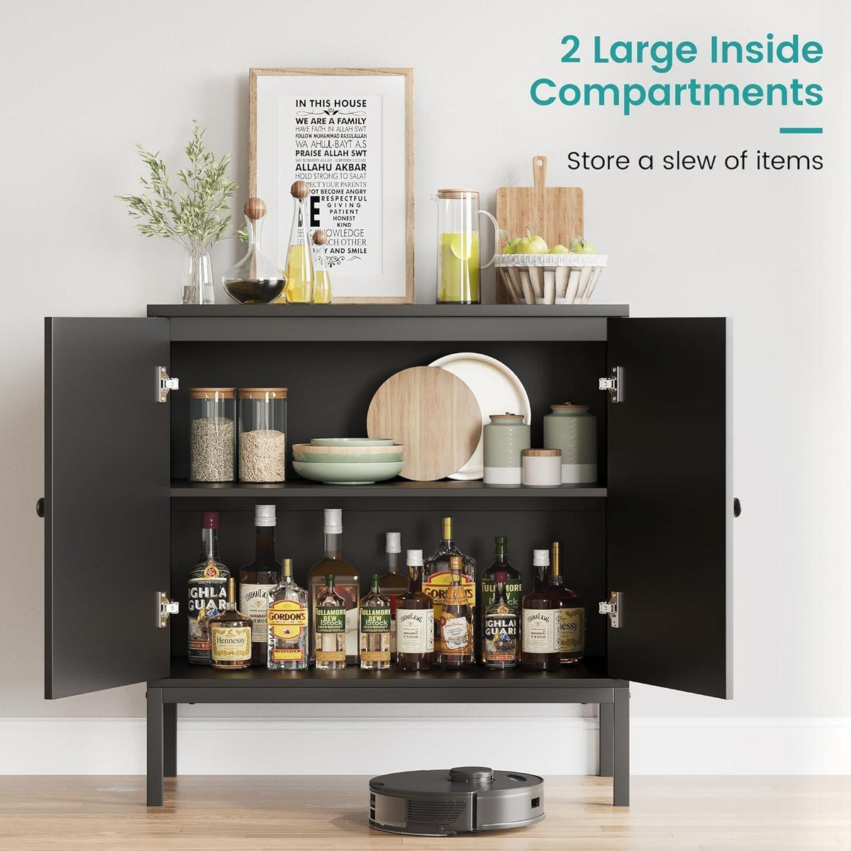Sideboard mit Rattan Türen – Schrank 80x40x82 cm