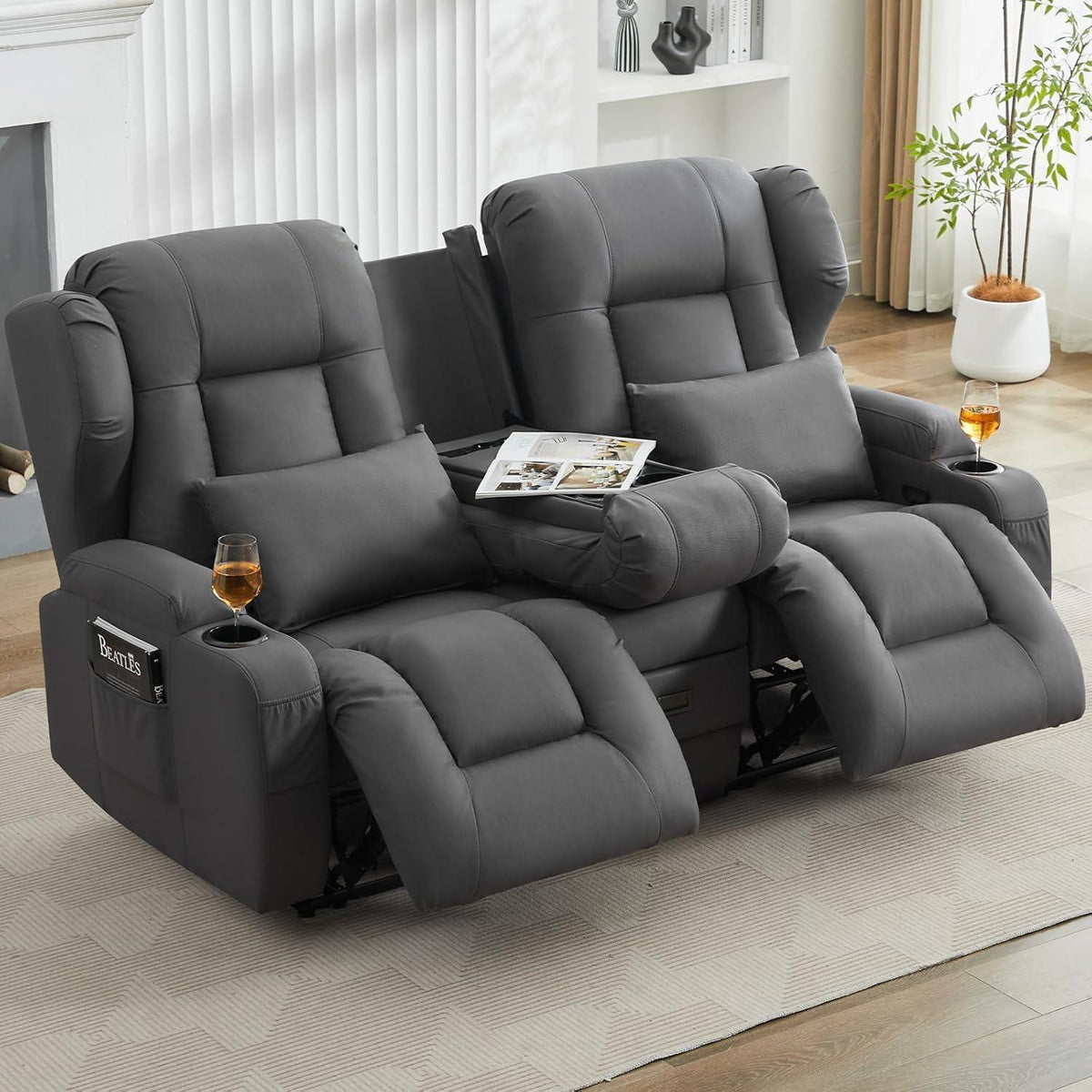 2-Sitzer Relaxsessel mit Liegefunktion & Kinosofa Grau