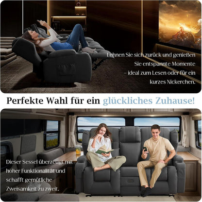 2-Sitzer Relaxsessel mit Liegefunktion & Kinosofa Grau