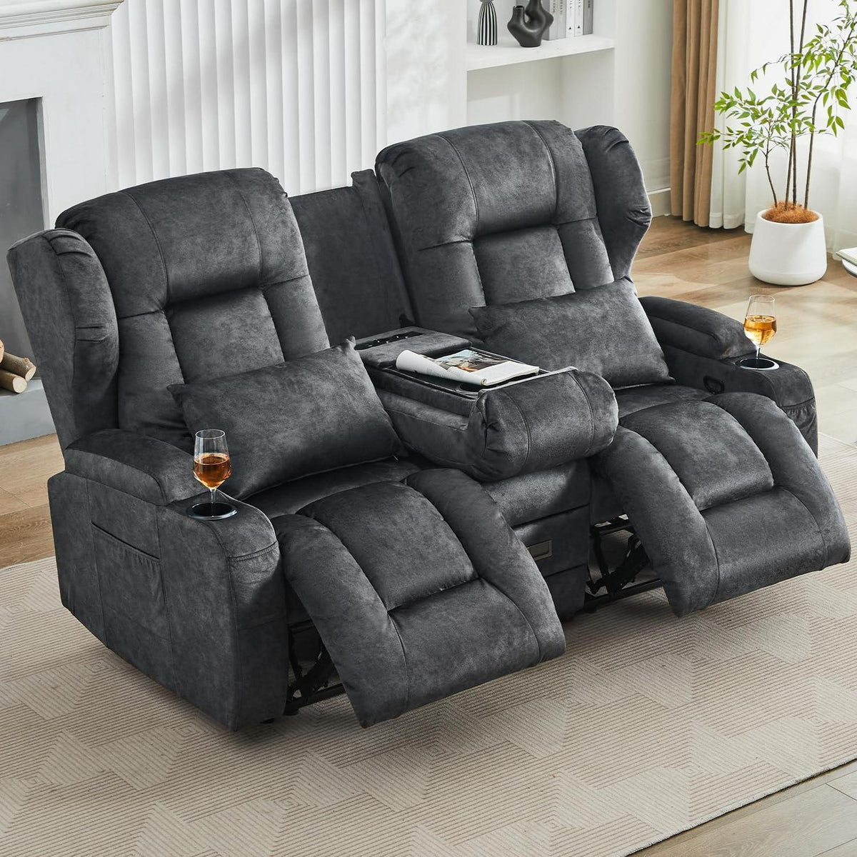 2-Sitzer Relaxsessel mit Liegefunktion & Kinosofa Grau
