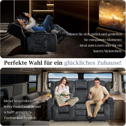 2-Sitzer Relaxsessel mit Liegefunktion & Kinosofa Grau
