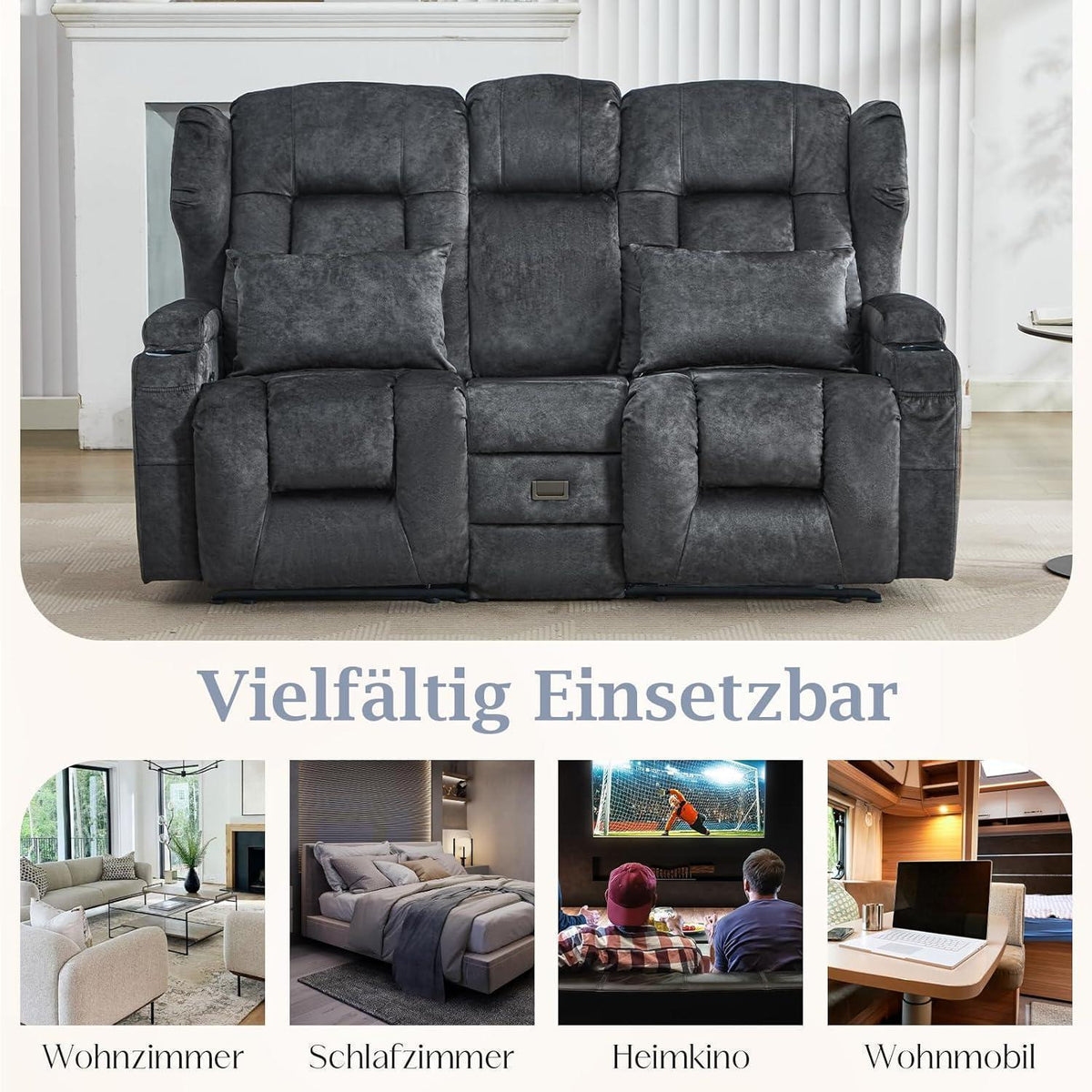 2-Sitzer Relaxsessel mit Liegefunktion & Kinosofa Grau