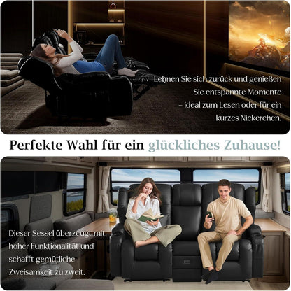 2-Sitzer Relaxsessel mit Liegefunktion & Kinosessel Schwarz